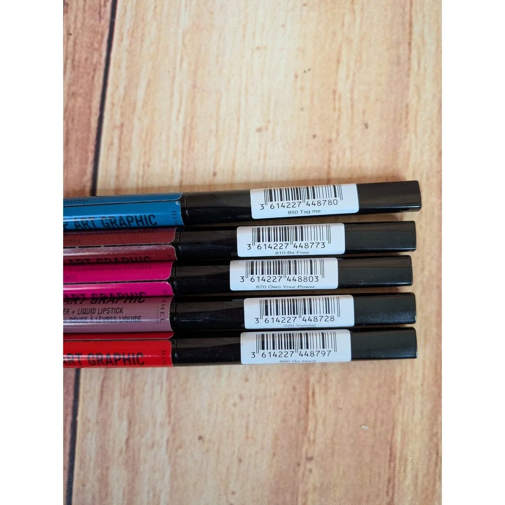 5 Pc Rimmel London Lip Art Graphic Liner and Liquid Lipstick
